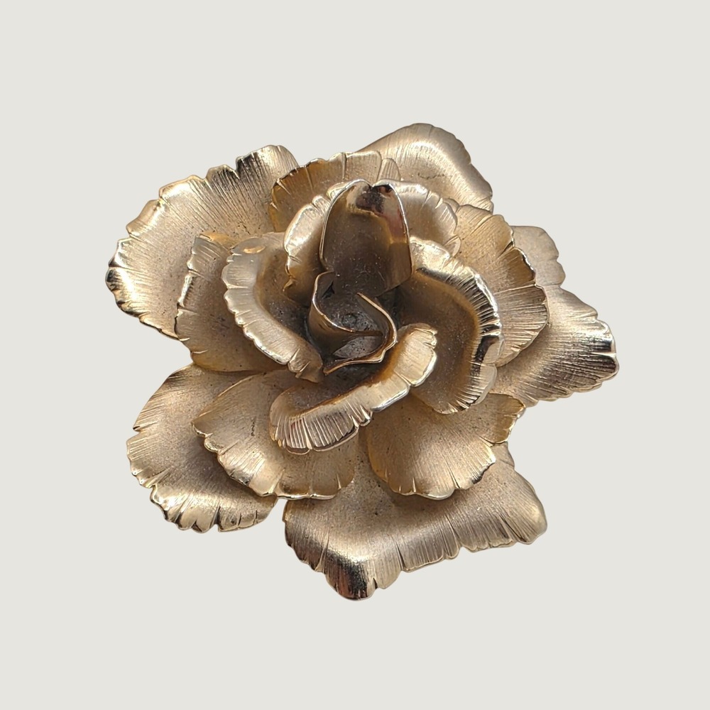 Vintage Lisner Rose Brooch 3D Brushed Layered Floral Retro Glamour Classic
